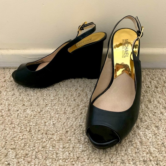 Michael Kors - Peep Toe Black Wedges - Picture 2 of 2